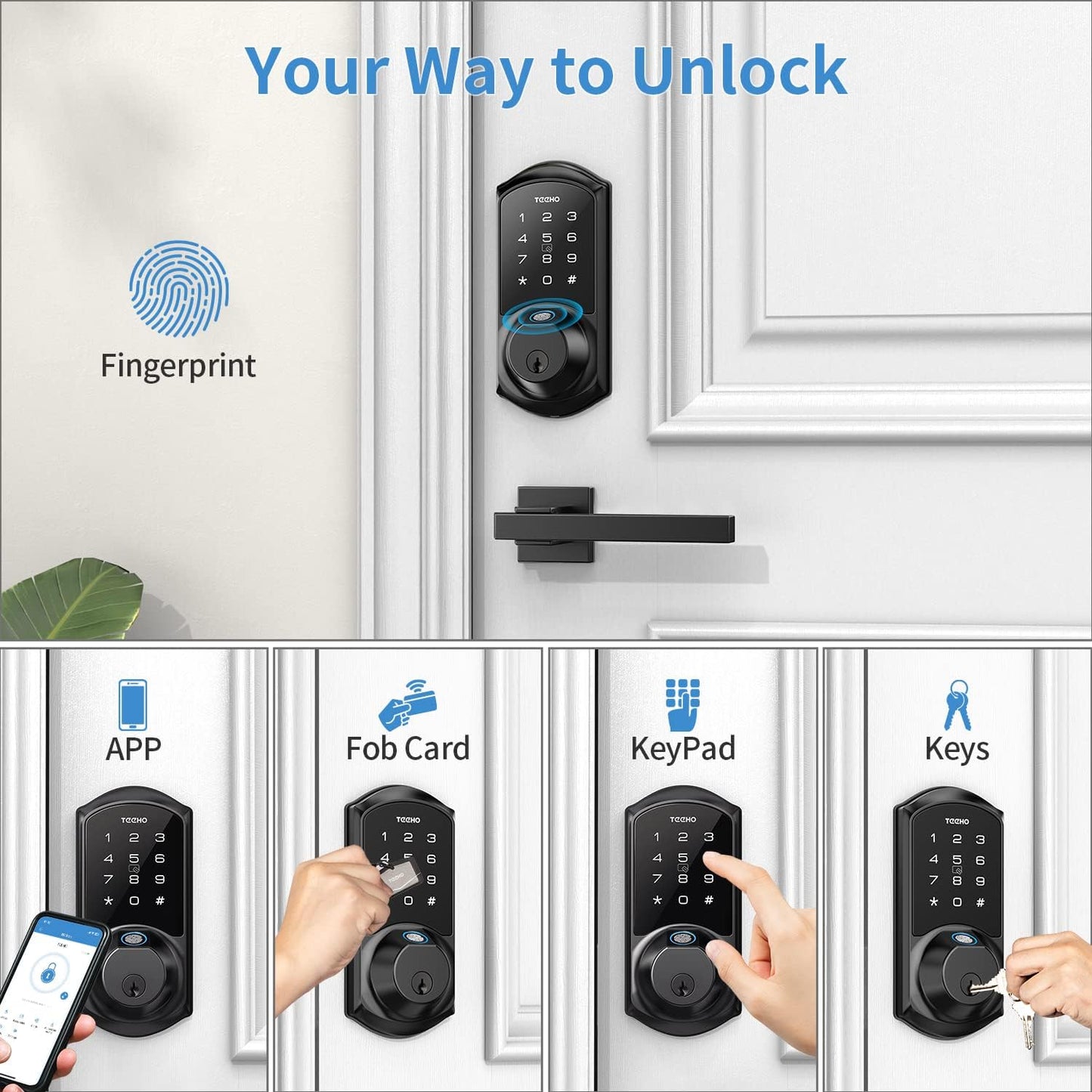 TEEHO Smart Lock, Fingerprint Door Lock, Keyless Entry Door Locks with Keypads