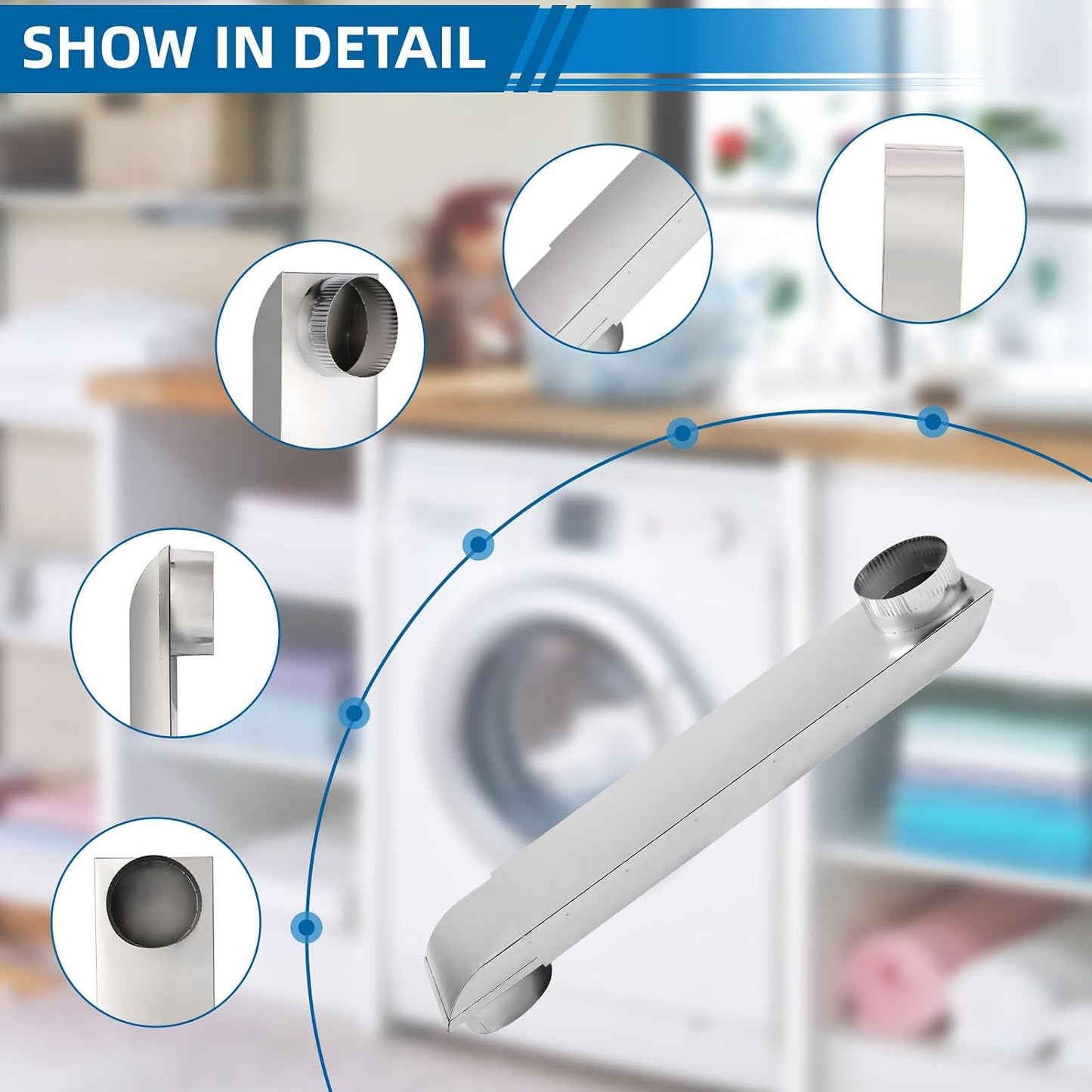 25"-55" Dryer Vent Periscope Kit – Adjustment Stainless Steel Duct for Tight Spaces, Slim Flat Design, Universal 4" Fit for Whirlpool LG Samsung, Includes 2 Leak-Proof Foil Tapes – OEM Genuine
