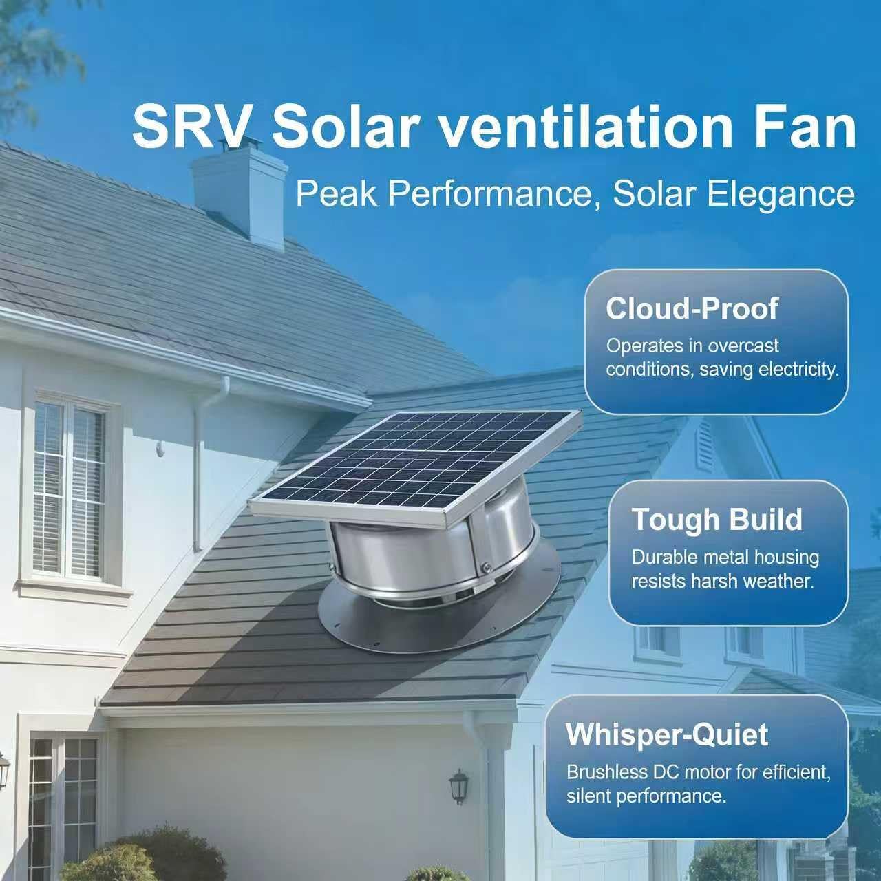 10W Solar Roof Vent Fan, 12V Solar Powered Attic Exhaust Fan with 9.8" x 9.8" Solar Panel, Aluminum Alloy Ventilator for Garage, Warehouse, Greenhouse, Black