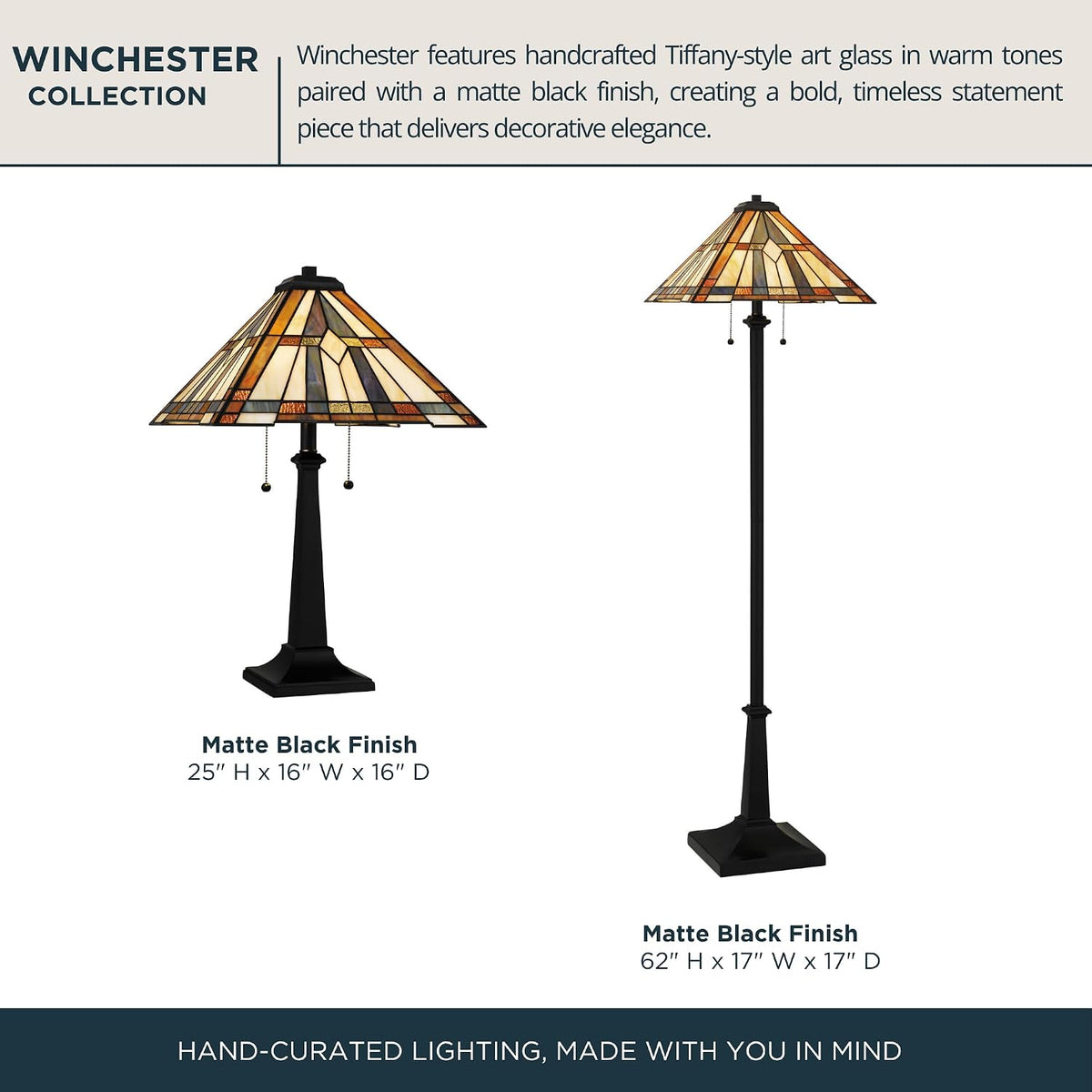 Quoizel Winchester 25" Matte Black Tiffany-Style Table Lamp