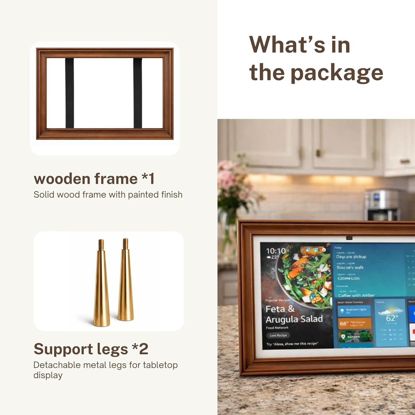 DICHA Decorative Wood Frame for Echo Show 15 (Gen 2,2024 Release), Wall & Tabletop Display with Built-in Stand