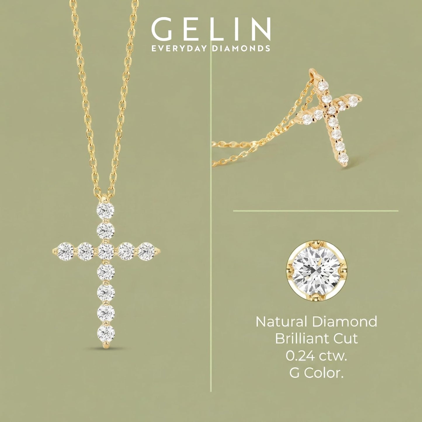 Diamond Cross Necklace 18k Gold Plated Sterling Silver 0.15 ctw Stones