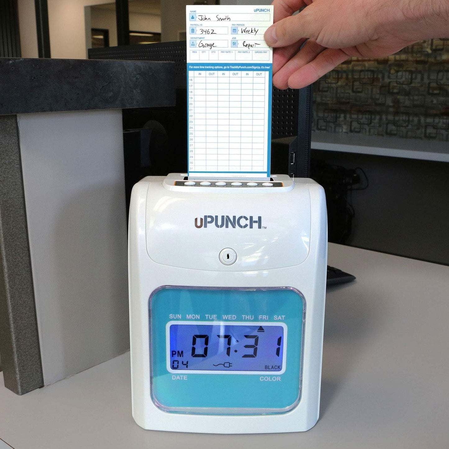 Smart Time Clock System for Small Business: Auto Align Punch Clock with Free Mobile App for Digital Time Card Management and Payroll, uPunch SB1200