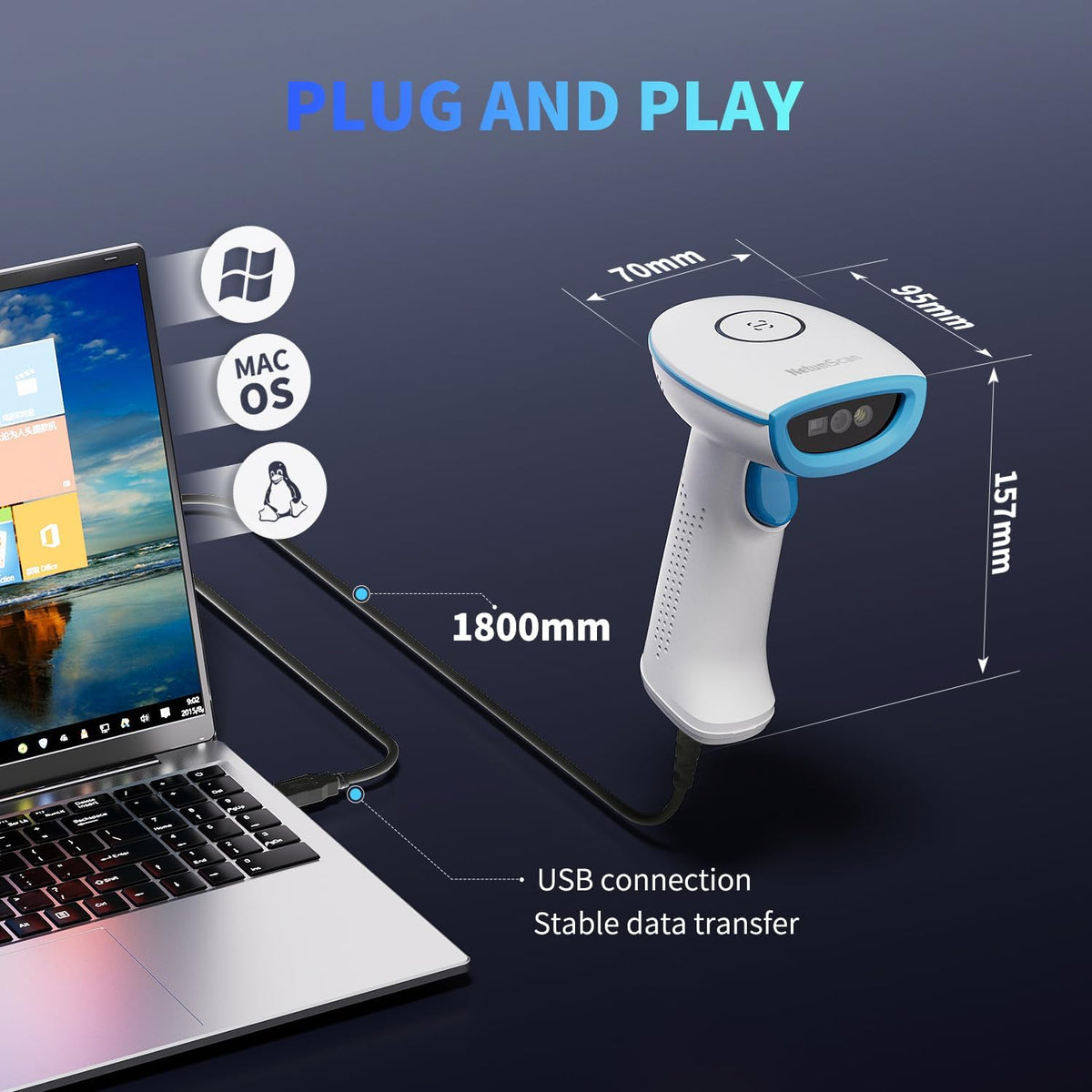 NetumScan HS1200 Handheld USB 2D Barcode Scanner