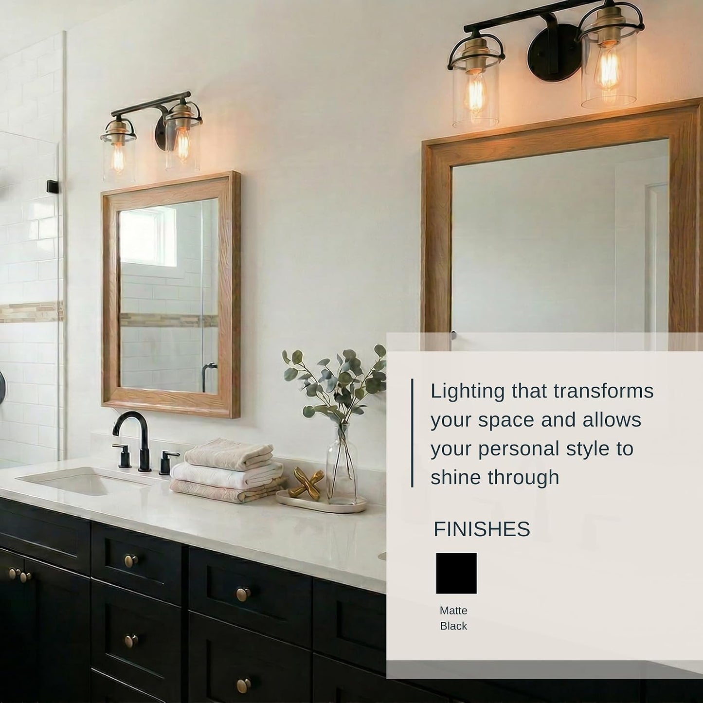 Quoizel Emerson 24" 3-Light Matte Black Vanity Light, Bathroom Lighting Fixture with Clear Glass Shades, Transitional Wall Mount for Over Mirror Matte Black 3-Light