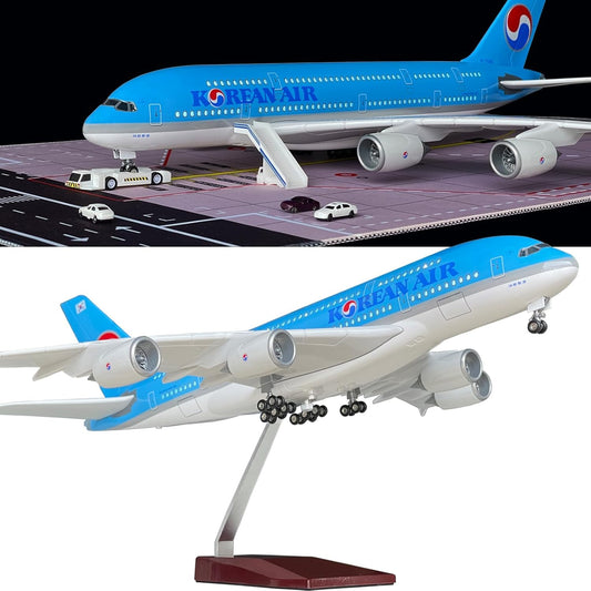 1:160 Scale Korean A380 Airplane Model, Korean A380 Model 17.2 Inches Length, with LED Lights, Highly Simulated Resin Material, Free Airport Scene