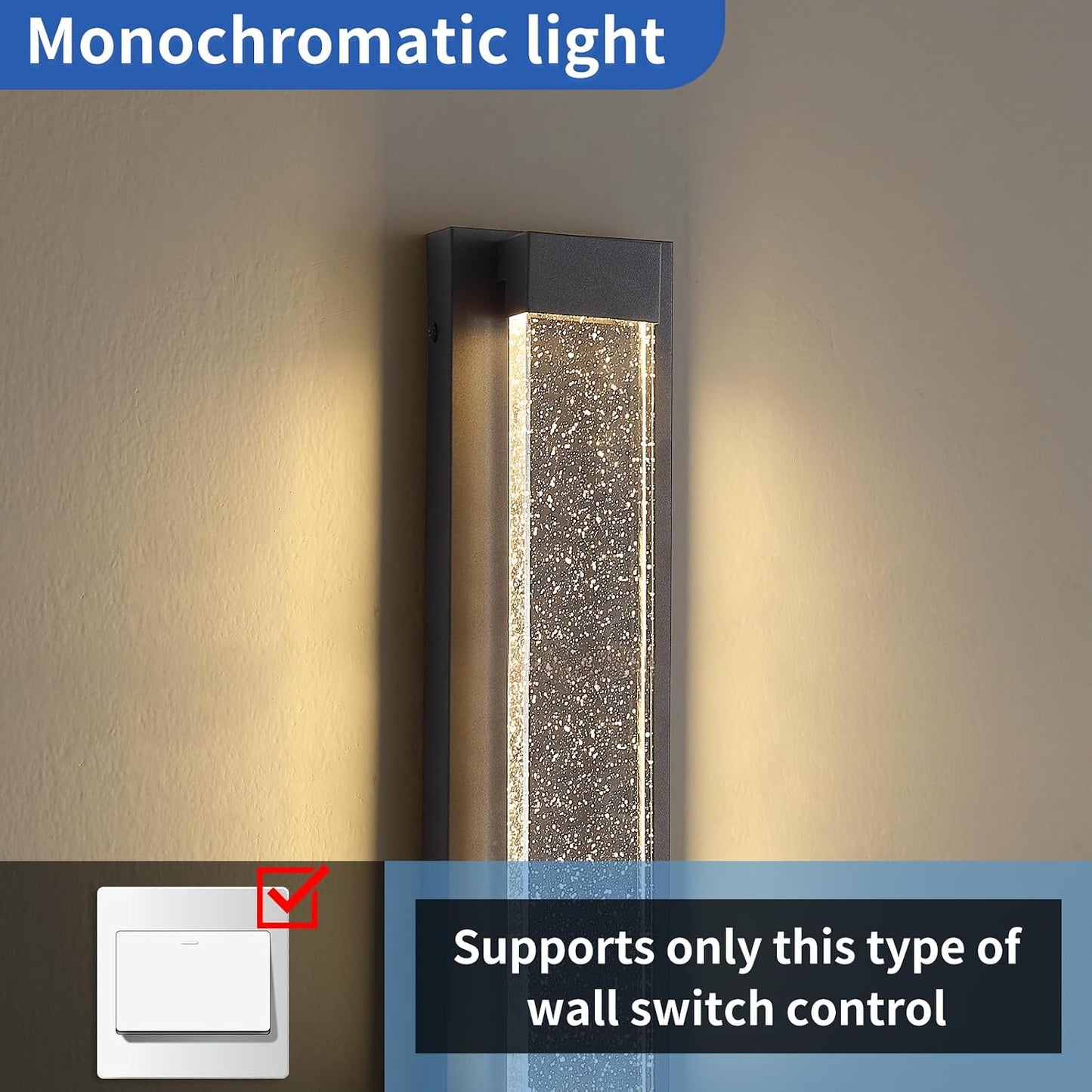 2 Pack Black Long Exterior Wall Lights, 23.6inch Bubble Crystal Outdoor Wall Sconce, 3000K Warm White, IP65 Waterproof, Minimalist LED Outside Garage Lighting for House, Fence, Balcony, Patio 3000K-Crystal 23.6inch 2