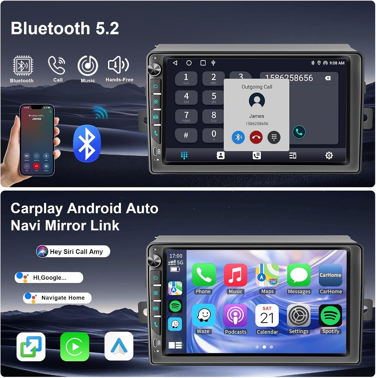9 inch Touchscreen Car Radio Stereo with Wireless Carplay Android Auto Navi Volume Knob for Toyota Sienna 2004 2005 2006 2007 2008 2009 2010