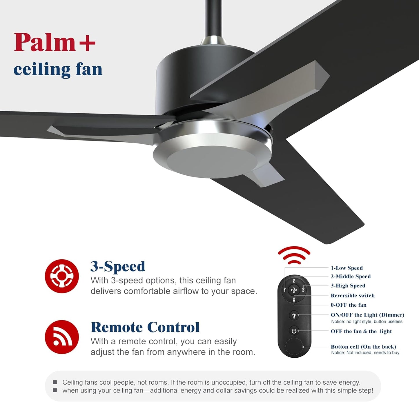 Fande-Aire Ceiling Fan with Remote - Outdoor Ceiling Fan Without Light, 52 inch Ceiling Fan No Light with 3 Blade 3 Speeds for Patios, Bedroom Living