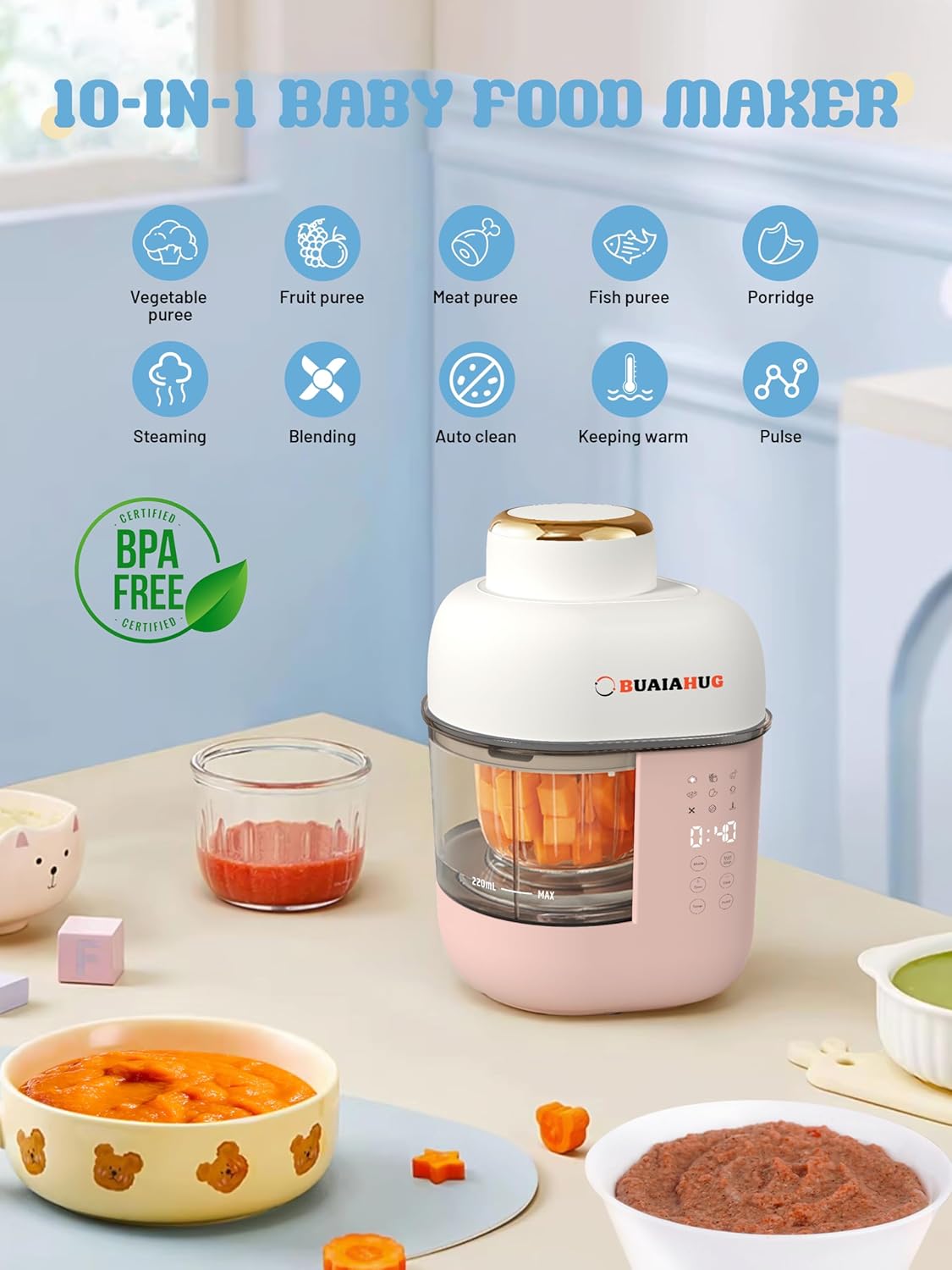 Baby Food Maker,10 in 1 Baby Food Processor Puree Machine, Steamer, Blender, Cooker, Masher, Puree, Keep Warm and Timer,Dishwasher Safe, Touch Screen