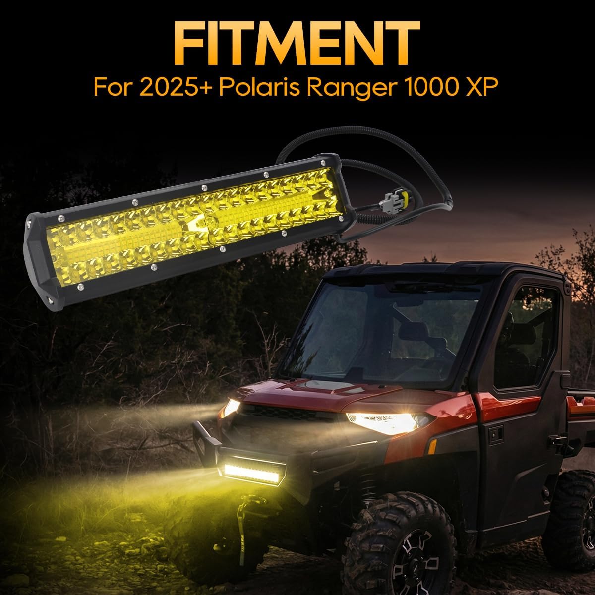 Front Bumper LED Light Bar for Polaris Ranger XP 1000 2025+, Amber Yellow