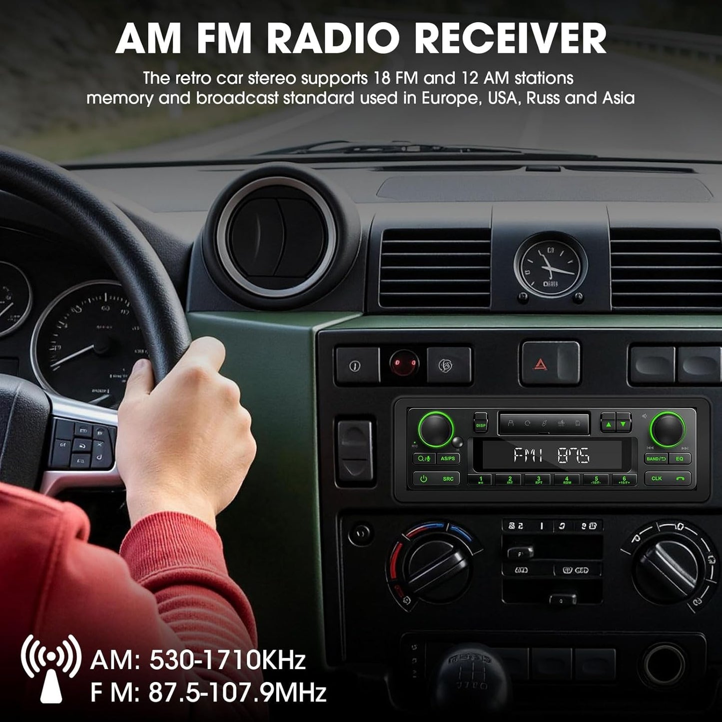 Retro Bluetooth Car Radio System: Single Din European Look Stereo for Classic Vehicles - LCD Display AM FM USB SD AUX USB-C Fast Charge 4-CHN Outputs