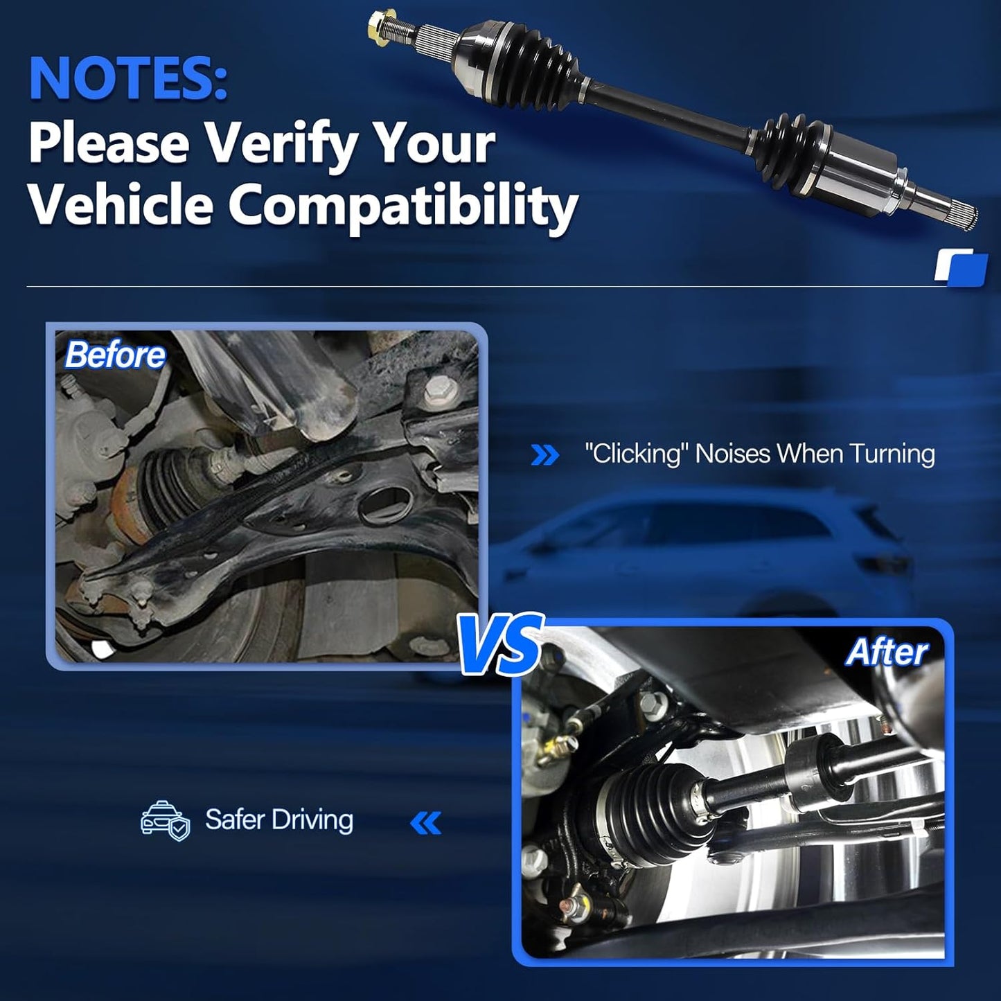 CV Axle Front Fit for Chevy Traverse 2009-2017, GMC Acadia 2007-2016, Buick Enclave 2008-2017, Saturn Outlook 2007-2010, CV Axle Joint Shaft Assembly Driver and Passenger Side