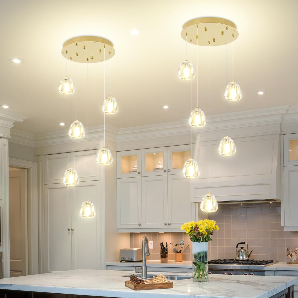 Modern Crystal Chandeliers 6-Lights Hanging Ball Pendant Light Gold