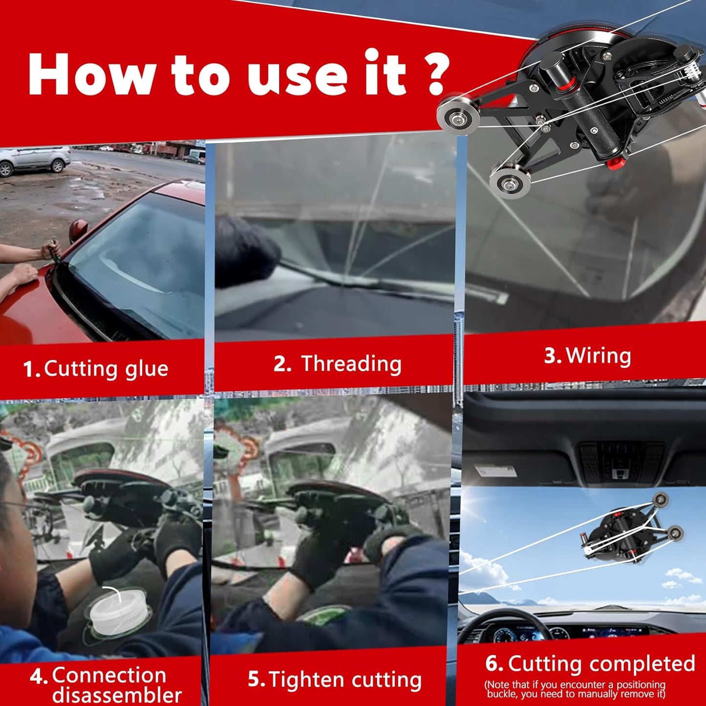 Auto Windshield Removal Tool Kit,Heavy Duty 8Inch Suction Cup (770-lb) with Self Locking Dual Cutting System & 1.2mm Reinforced Cutting Wire for The Quick and Safe Removal of Car Windshields