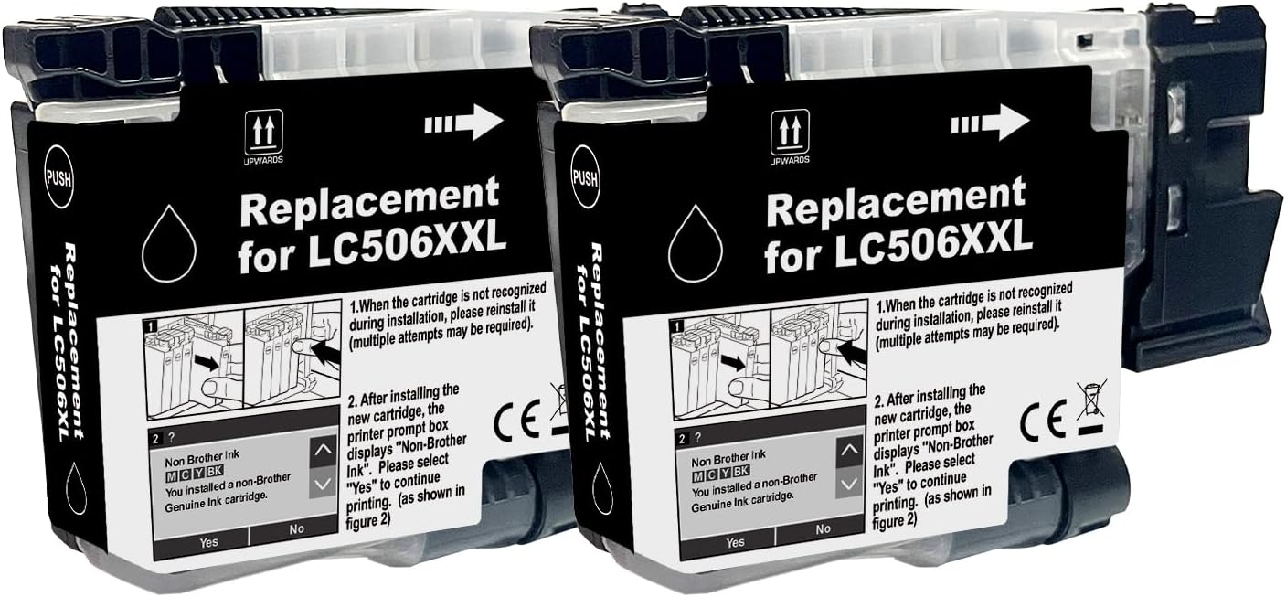 LC506XXL 2Pack Super High Yield Black Ink Cartridges Replacement for MFC-J4355DW MFC-J4555DW MFC-J4557DW Printer LC506XXL-2BK