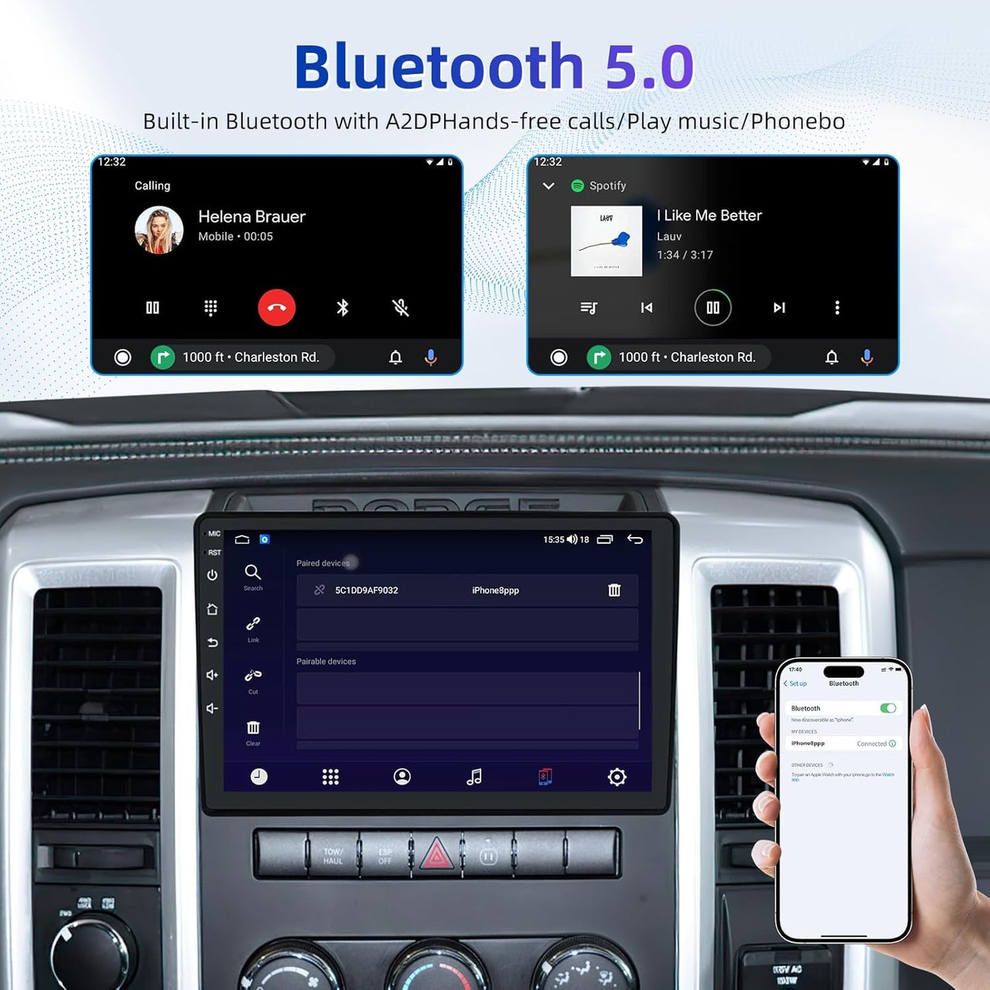 4Core+64GB ROM Car Radio for Dodge Ram 1500 2500 3500 2009-2012: 10 Inches IPS Touchscreen Upgrade Stereo with Wireless Carplay Android Auto GPS 5G WiFi HD 1080P Backup Camera Bluetooth FM SWC 4 Core 2GB RAM + 64GB ROM 10 Inches