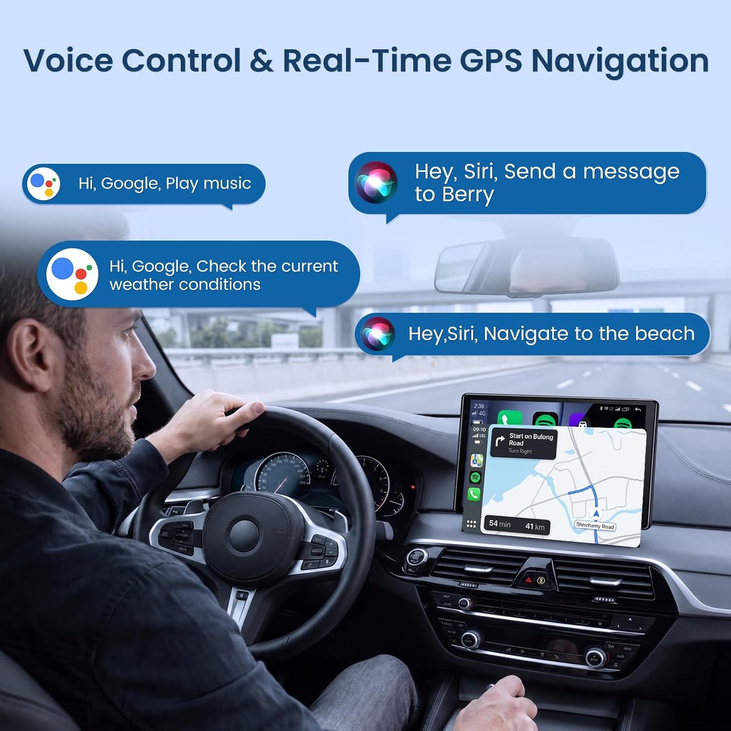 Wireless CarPlay Screen for Car, 9" Touchscreen Car Stereo, 64GB SD 4K Dash Cam, Apple CarPlay & Android Auto Mirror Link, 1080P Backup Camera, GPS Navigation, Bluetooth Voice Control, Loop Recording