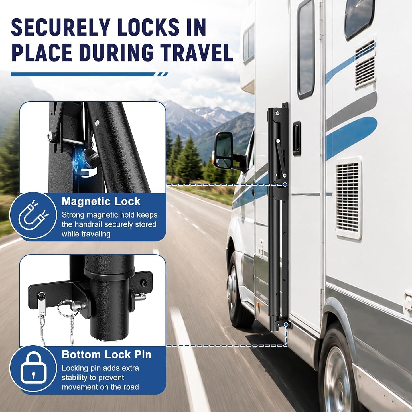 Extendable RV Handrail, Adjustable Assist Handrail, Up to 52"