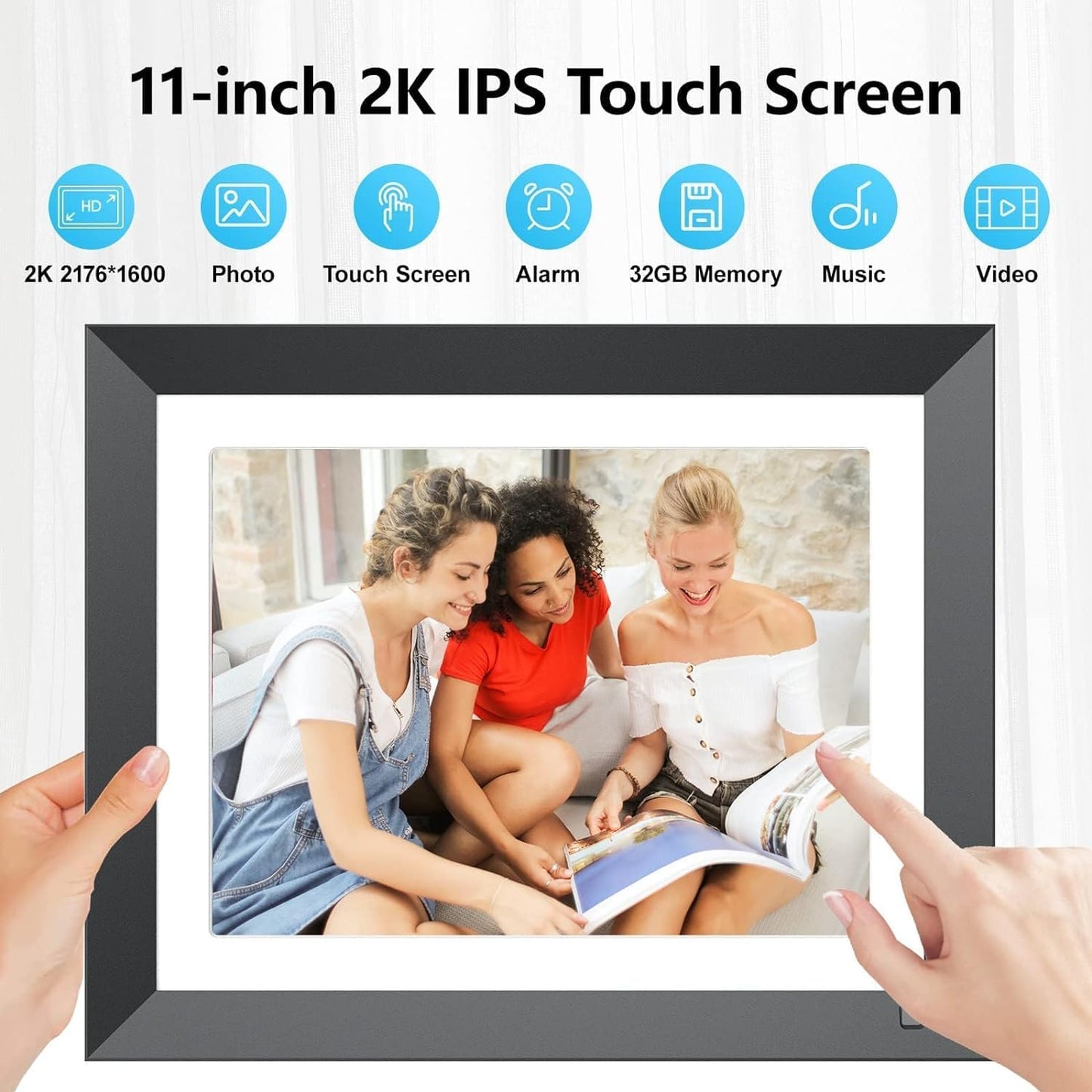 11-inch Smart Digital Photo Frame - FULLJA 32GB Dual-WiFi 2K Digital Picture Frame, Motion Sensor, Full Function, Simply Sharing Photos and Videos