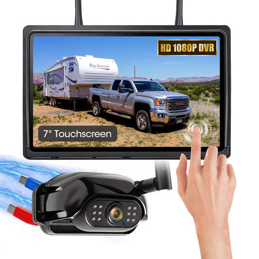 Magnetic Wireless RV Backup Camera System, 7.0" 1080P Touchscreen DVR Rear Camera Compatible with Furrion Pre-Wired Plug, Night Vision Waterproof Camera for Hitching, RV, Trailer, Truck, V04