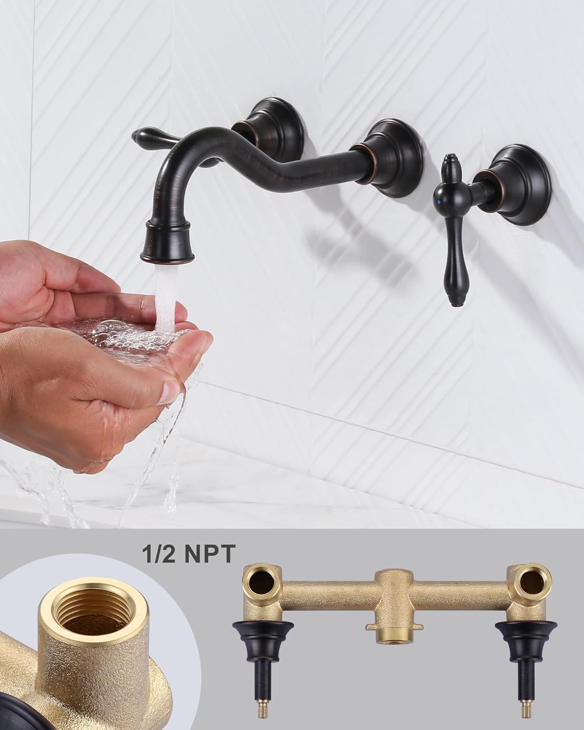 Bronze Bathroom Faucet Wall Mount: WOWOW 2 Handle Bathroom Sink Faucet 3 Hole Installation Lavatory Faucet with Rough in Val