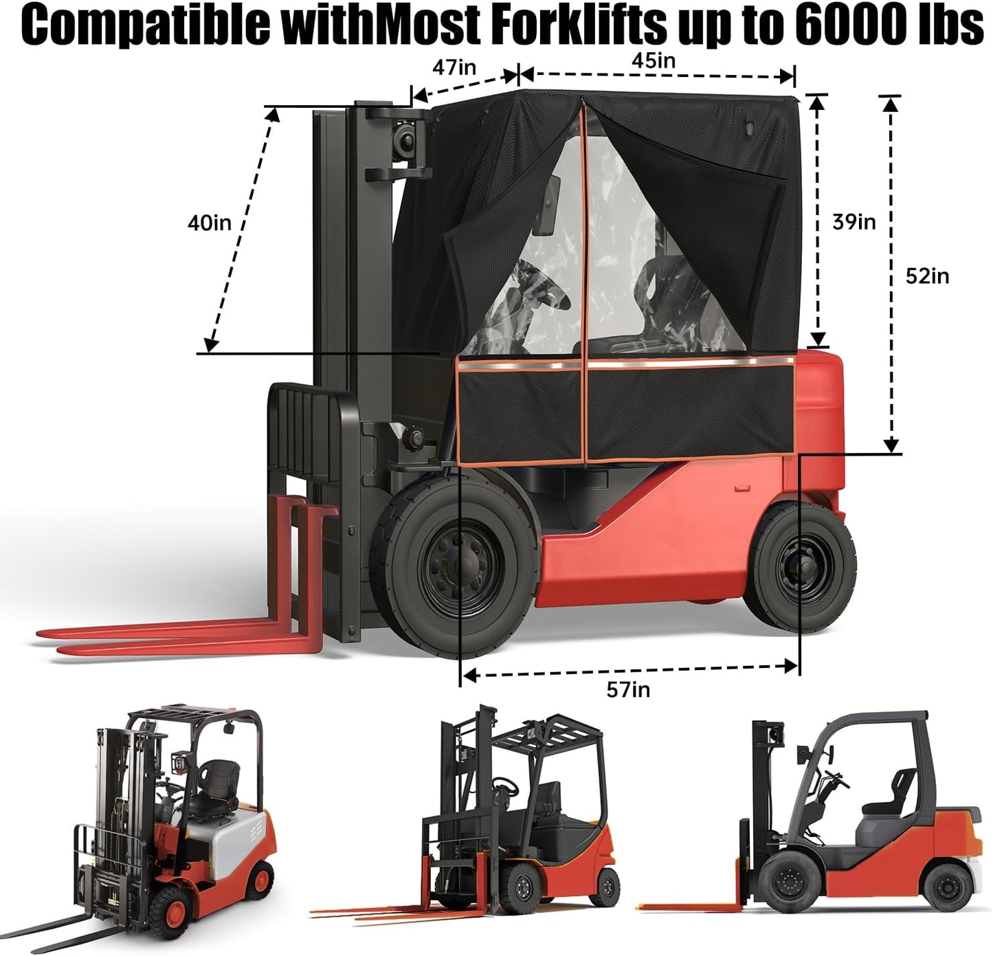 2026 Upgraded Forklift Cover, EVA Transparent Material, UV Protection, 600D Oxford Cloth for Outdoor Indoor Forklift，57" Top 45" L x 40" W x 52" H, Fit Forklift up to 6000 lb