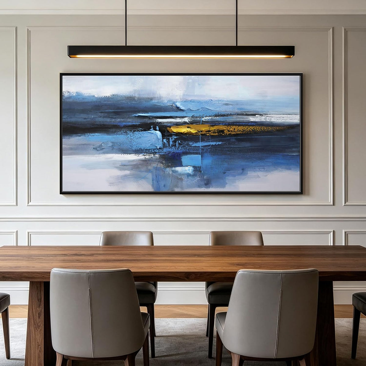 KLAKLA Abstract Wall Art Canvas Framed Picture for Living Room 48x24 Inches Blue and White + Black Framed 48"L x 24"W
