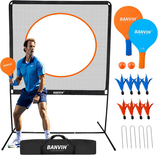 Badminton Set 4 Rackets, Paddle Ball Outdoor Games Activities Sports Toys, Perfect for Beach, Yard, Lawn, Camping, Great Gifts for Kids Teens Boys