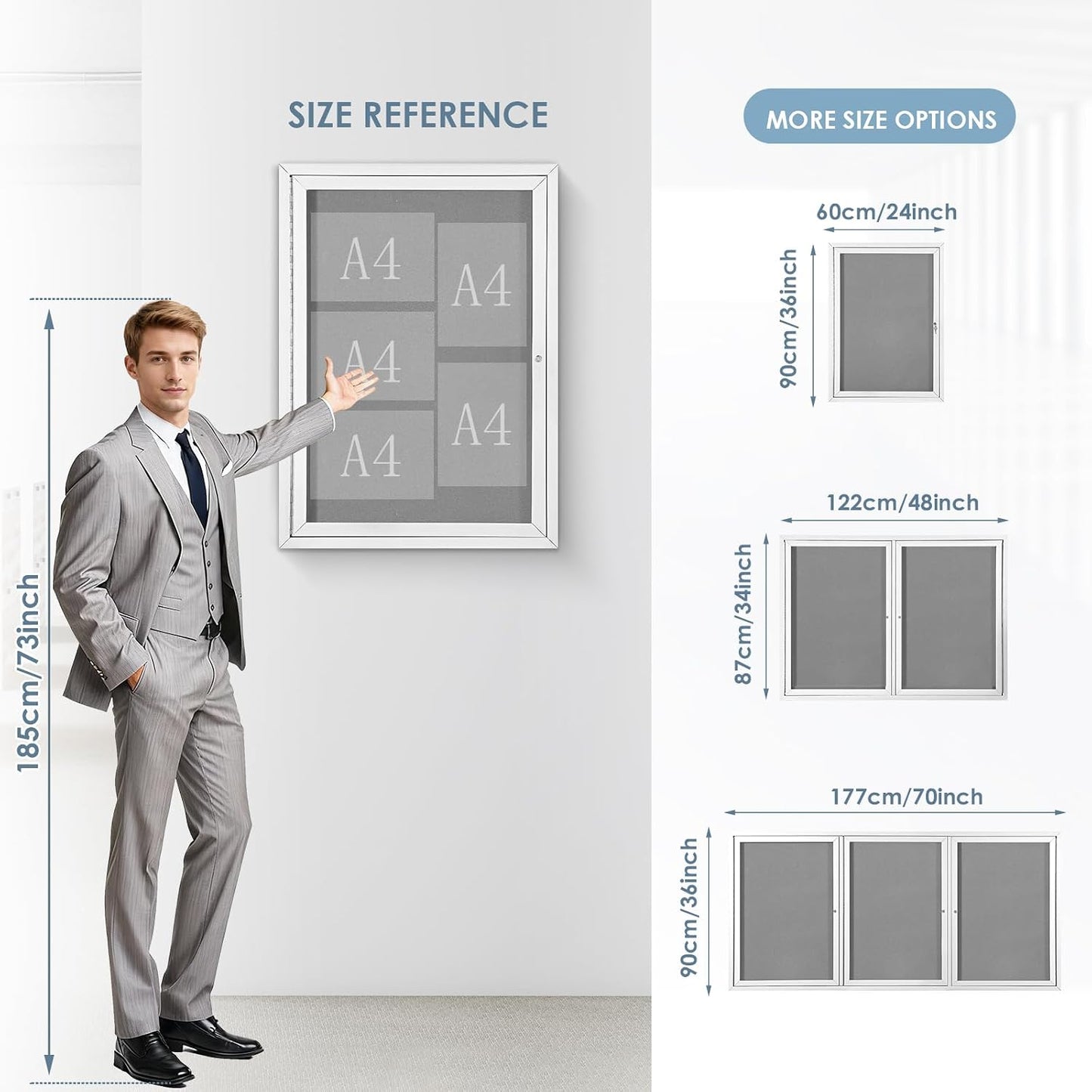36x24 in Outdoor Bulletin Board Weatherproof Grey Felt Board | Enclosed, Tamperproof, Acrylic Locking Door, Silver Alu Frame, Wall-mounted Pin Board for Office Classroom Community Business Grey 36" x 24"