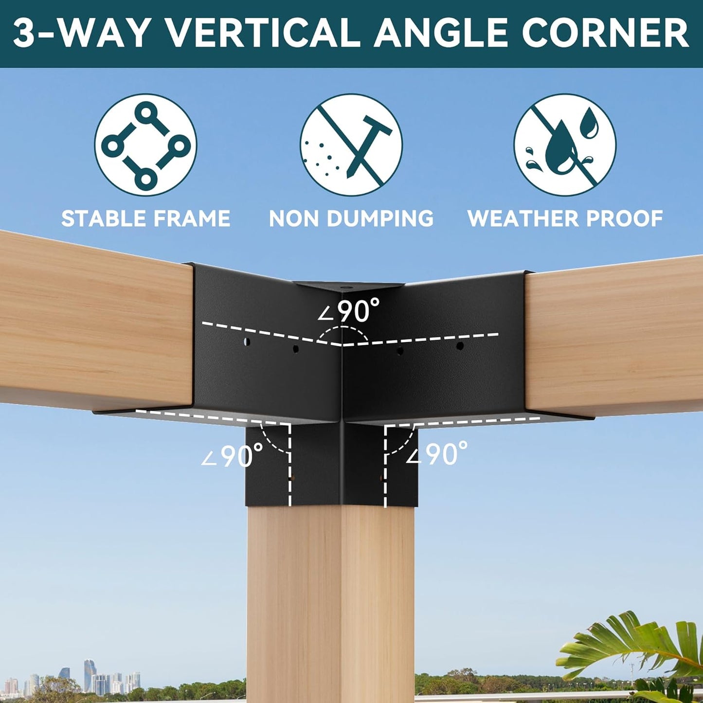 4'x4' Pergola Bracket Kit, with 3-Way Pergola Brackets & Post Bases for 4'x4' (3.5'x3.5' actual) Lumber