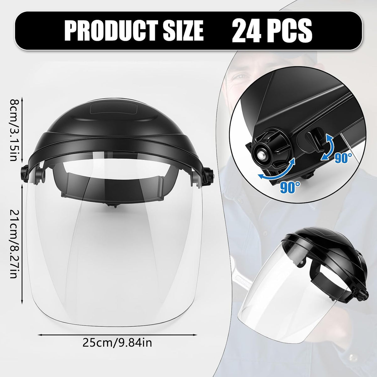 Sosation 24 Pcs PVC Safety Face Shield for Grinding Cutting, Black Frame