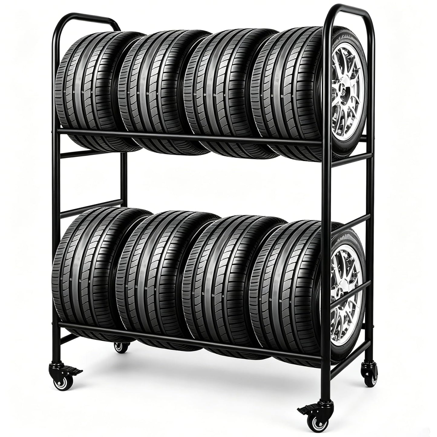 Tire Rack, 56x44x20in Adjustable Tire Storage Rack with 4 Swivel Casters, 200KG/440LBS Weight Capacity Rolling Tire Stand, Heavy Duty Tire Storage Organizer for Garage, Home, Shop