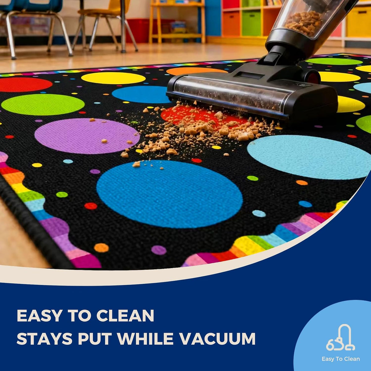 Booooom Jackson Classroom Rug - 5'x7'6'' Playful Rainbow Circle Time Preschool Classroom Carpet, Non-Slip & No-Trip Edges, Vibrant Colors for Kids Playroom Floor Mat