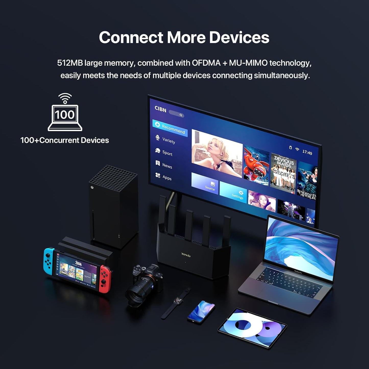 Tenda BE5100 Wi-Fi 7 Router Dual Band Gigabit Router for Wireless Internet, 1x2.5G + 3x1G Ports, VPN Router