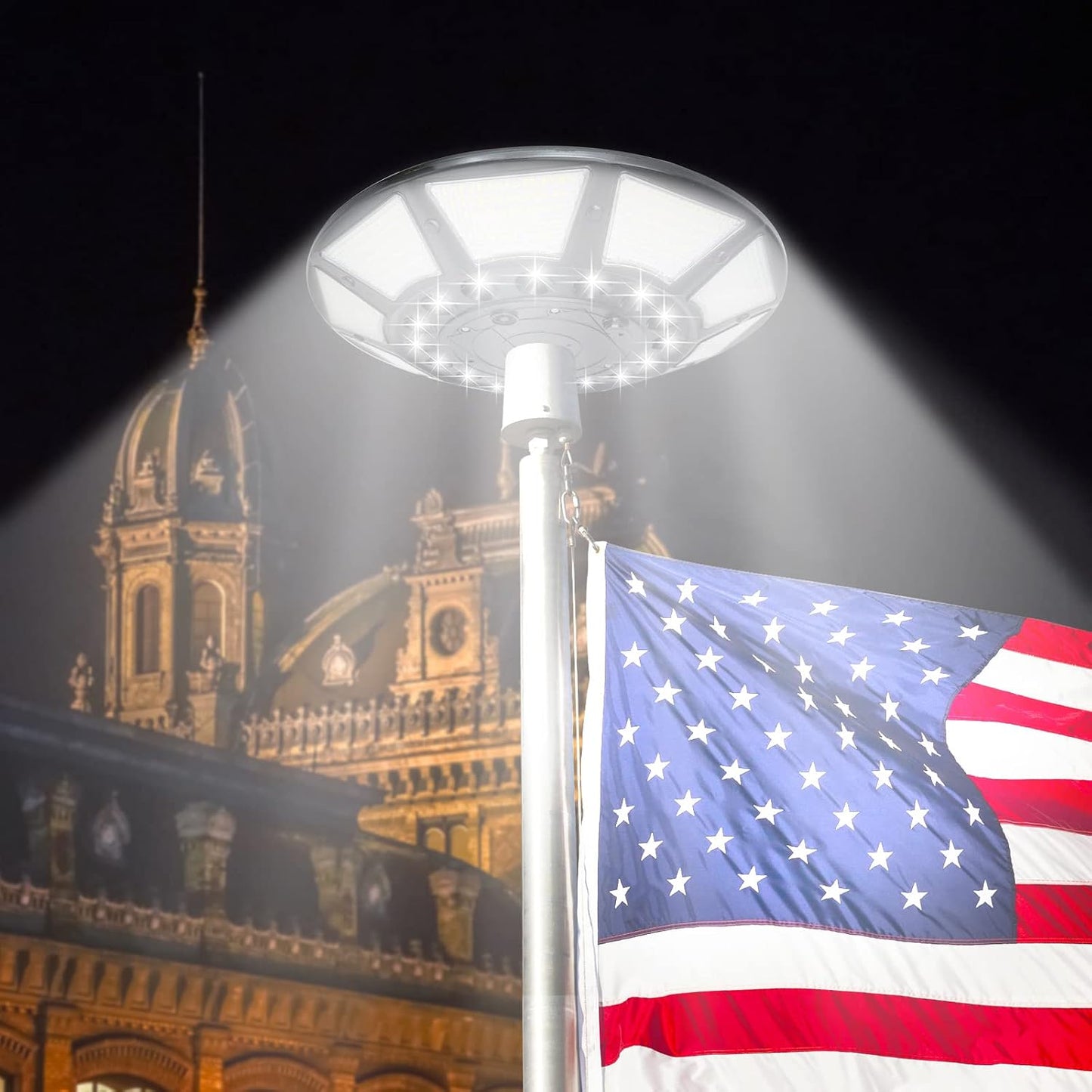 Flagpole Solar Light 6000 Lumens Brightest 566 LED Flag Pole Light Solar Powered with DC Charge Port Last Up to 20 Hrs Outdoor Dusk to Dawn IP67 Waterproof for Most 15 to 40ft Flag Poles Black