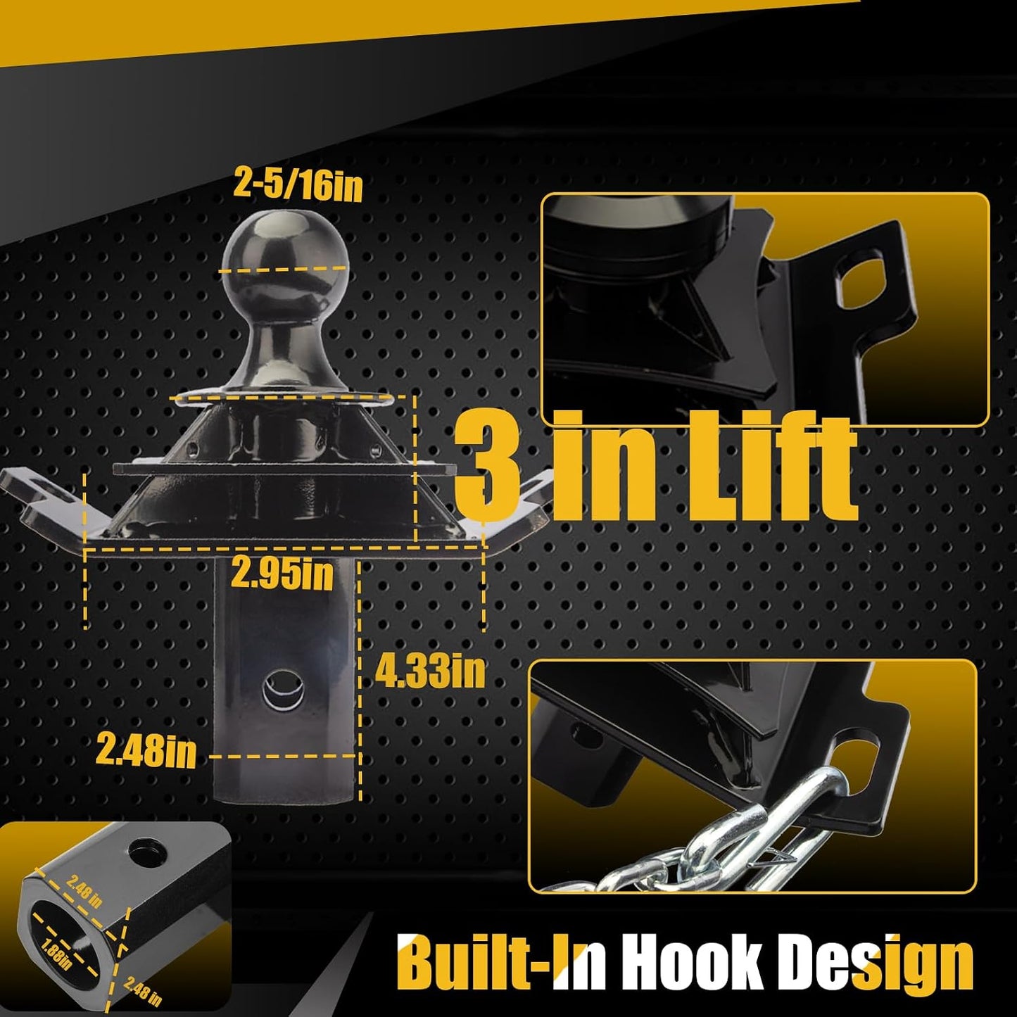 3” Lift 2-5/16" Gooseneck Ball Hitch (Reinforced Base/Ribs), Replace#GNXA2000, 4pcs Anti-tilt PU Washers, Built-in 5th Wheel Lock Holes, Black Matte, 38000lbs 3.0 Inch Lift