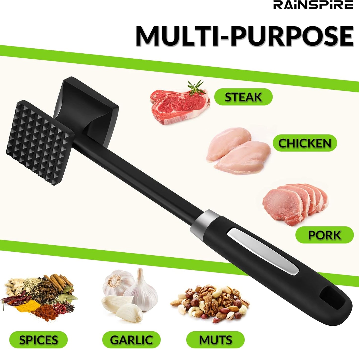 Heavy Duty Meat Tenderizer Hammer, Meat Mallet Tenderizer With Soft Handle, Dual-Sided Meat Hammer Tenderizer, Meat Pounder Kitchen Mallet for Beef,