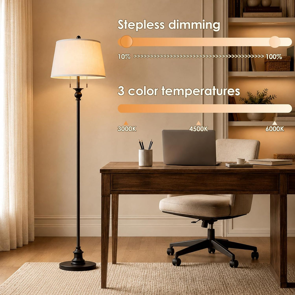 58’’ Dimmable Floor Lamp, Brushed Nickel Floor Lamps, Living Room Floor Lamp 58‘’H (Picture shows matte black, refer to actual product)