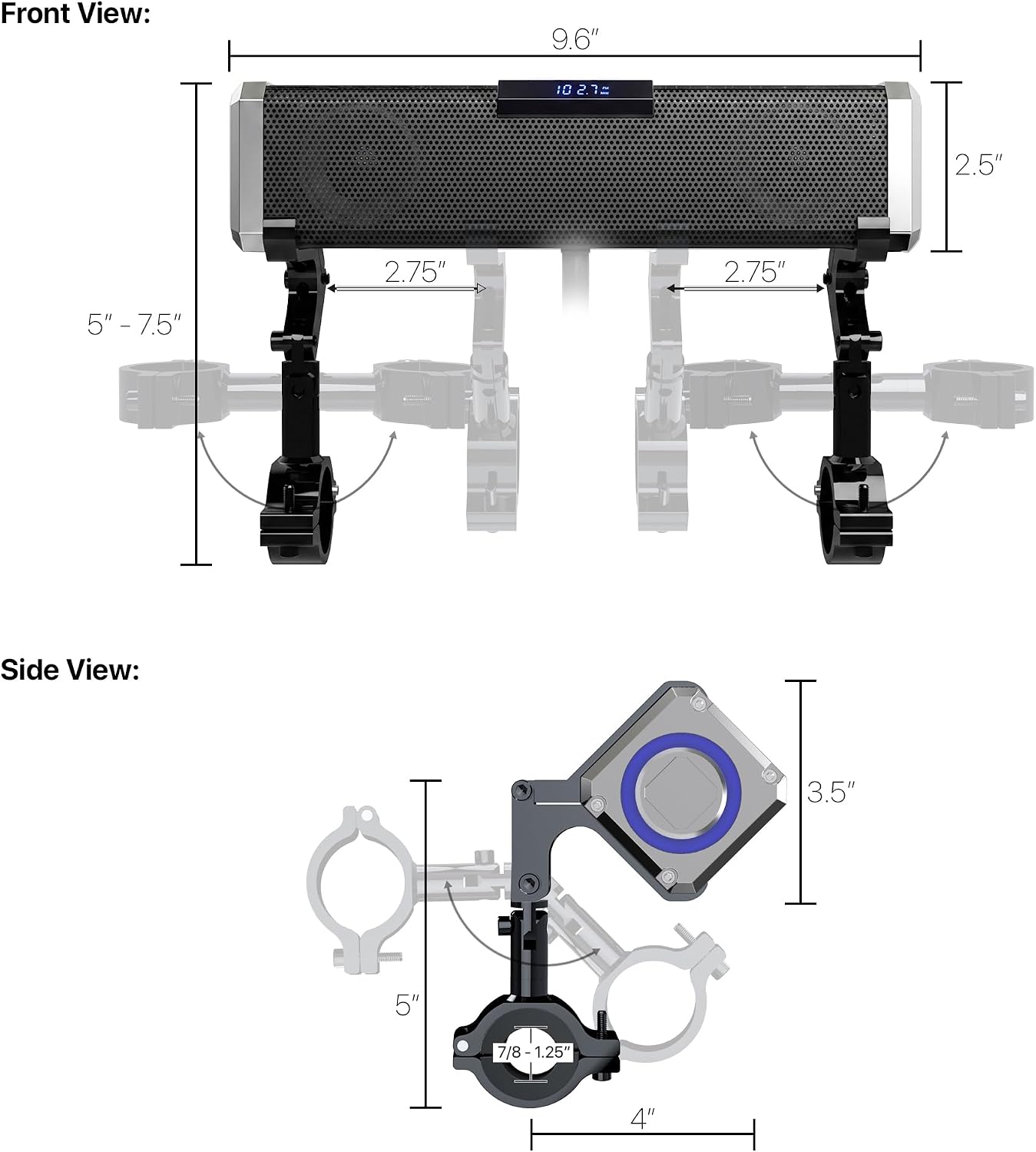 GoHawk Bluetooth Motorcycle Speakers Waterproof Radio Audio System | Built-in Amplifier, Aluminum Sound Bar, RGB Lights, FM Radio/USB, Great for Harley Motorcycle ATV