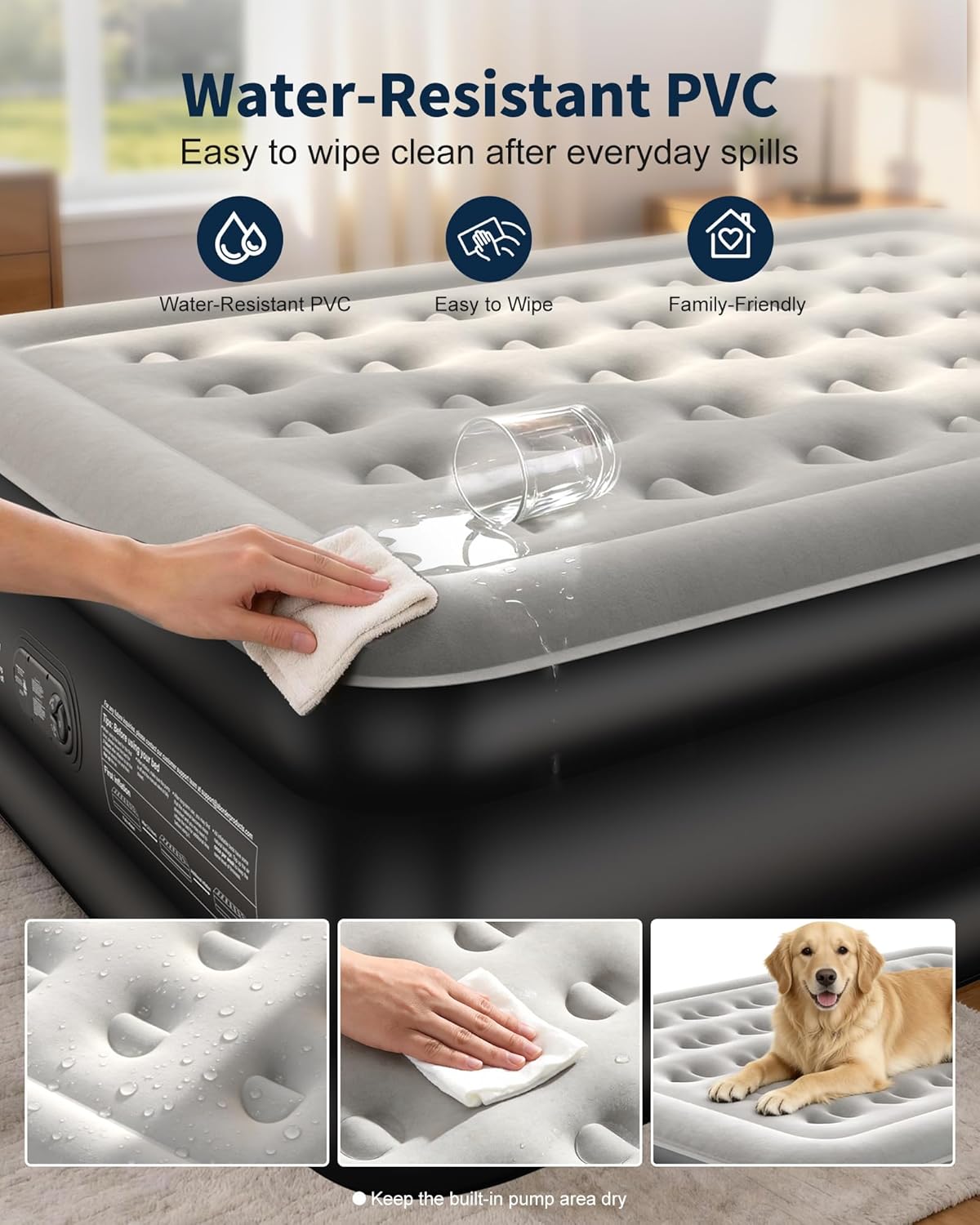 OhGeni 22" Raised Air Mattress Queen with Built in Pump, Inflatable Blow Up Mattress, Upgraded Surface Portable Bed for Home, Camping, Colchone Inflable, Ideal Sleep Solution for Guests, 650lbs