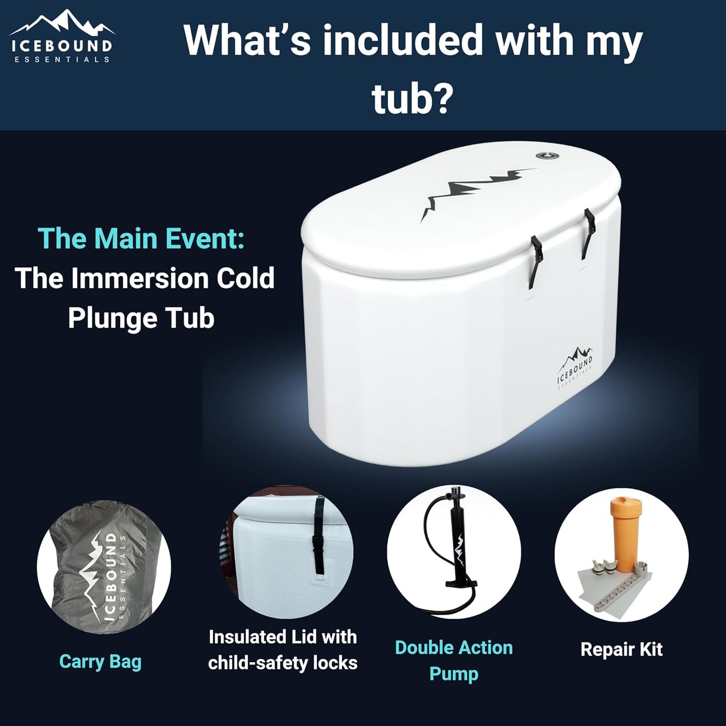 Icebound Essentials Immersion Cold Plunge  135 Gallon Ice Bath and Cold Plunge Tub  Chiller Compatible Connections  Inflatable Cold Plunge - Durable,