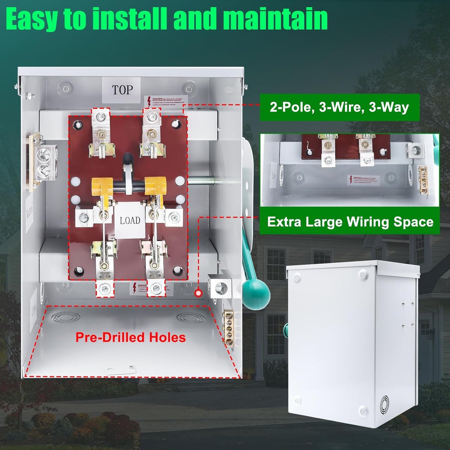 200A Generator Transfer Switch, General Duty Double-Throw Safety Switch 48000W, 120/240-Volt Manual Transfer Switch, Compact Design, NEMA 3R, Rainpr