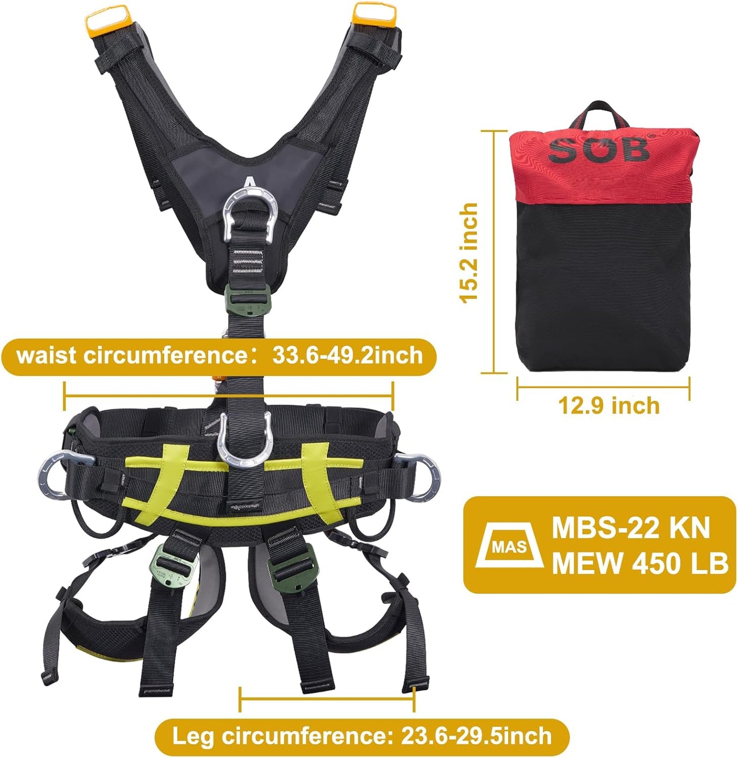 SOB Safety Full Body Harness, with 7 Point Adjustment, Lightweight Hunting Harness, Tree Stand Harness with 360 Degree Rotation, Adjustable