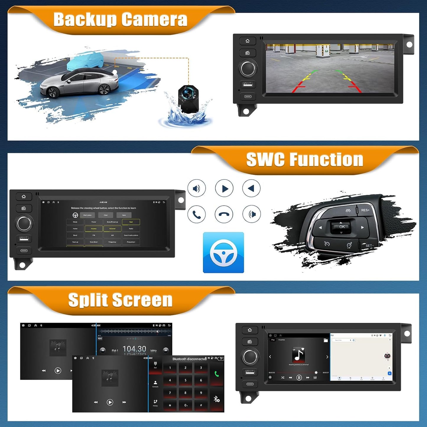 4+64G 8 Core Android 15 Car Radio Stereo for Dodge Ram 1500/2500/3500 1994-2002,Jeep Wrangler 1997-2002,Cherokee 1997-2001with Wireless Carplay,6.86" Touchscreen Car Radio with WiFi,GPS,BT,FM RDS