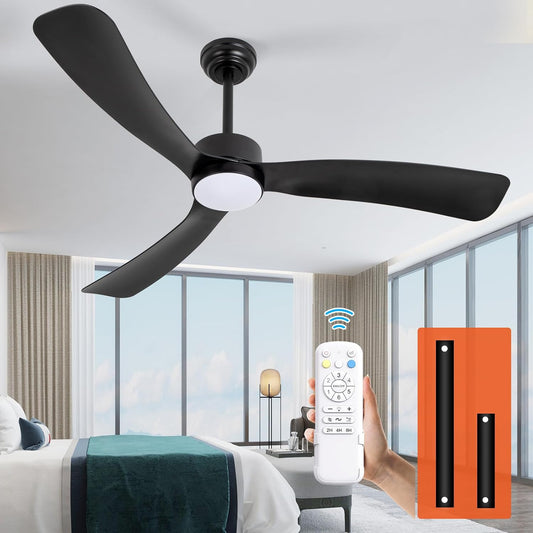 revoici Black Ceiling Fan with Light Remote 52in 6Speed Silent Reversible Motor 3CCT Dimmable LED Height Adjustable Timer Memory Function Modern