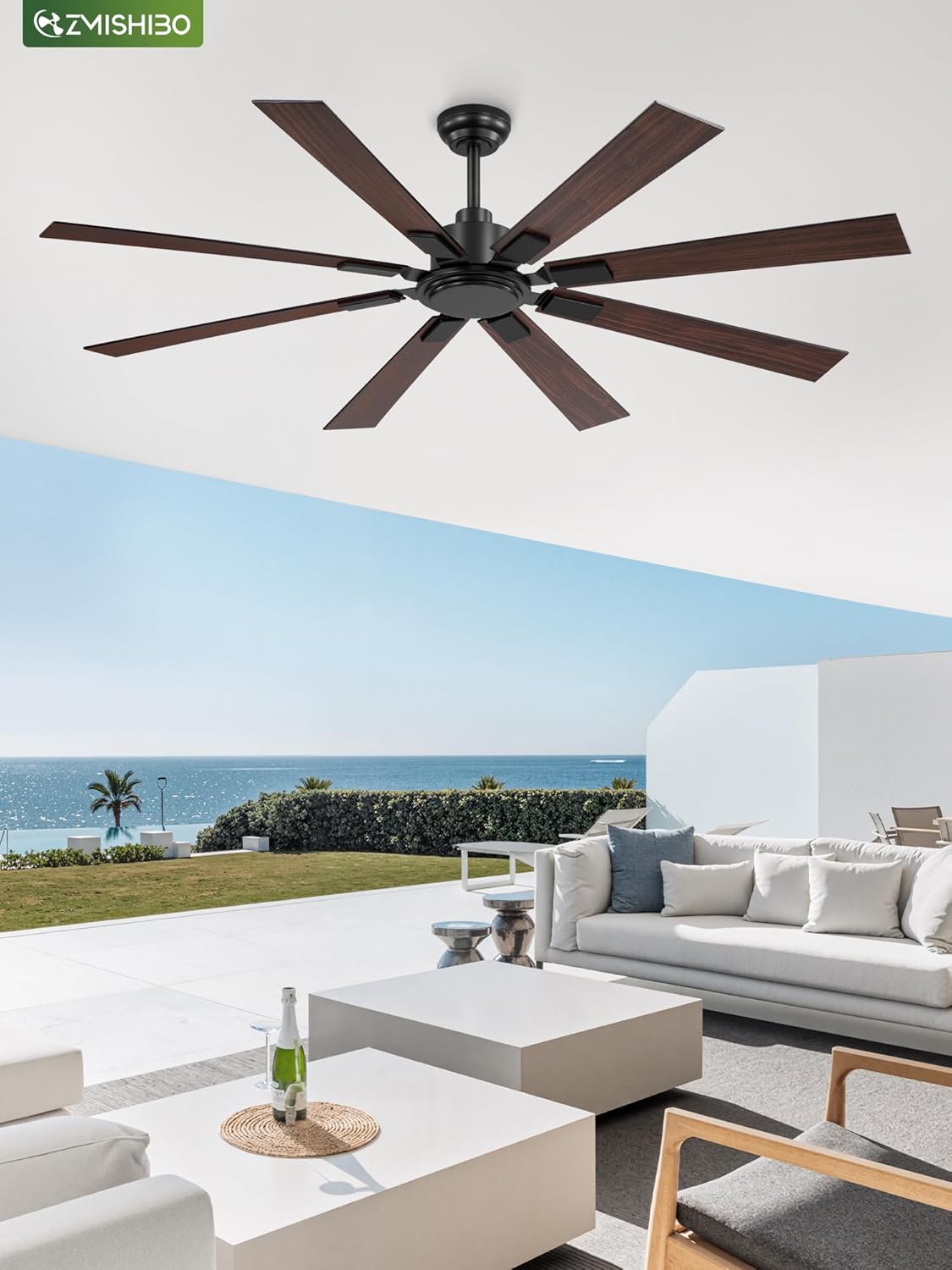 ZMISHIBO 65 Inch Outdoor Ceiling Fans No Light with Remote, Damp-Rated Black Modern Ceiling Fan Without Light, 6-Speed Reversible DC Motor, Humidity-Resistant 8 Blades for Patio Porch Gazebo Garage Black 65 Inch