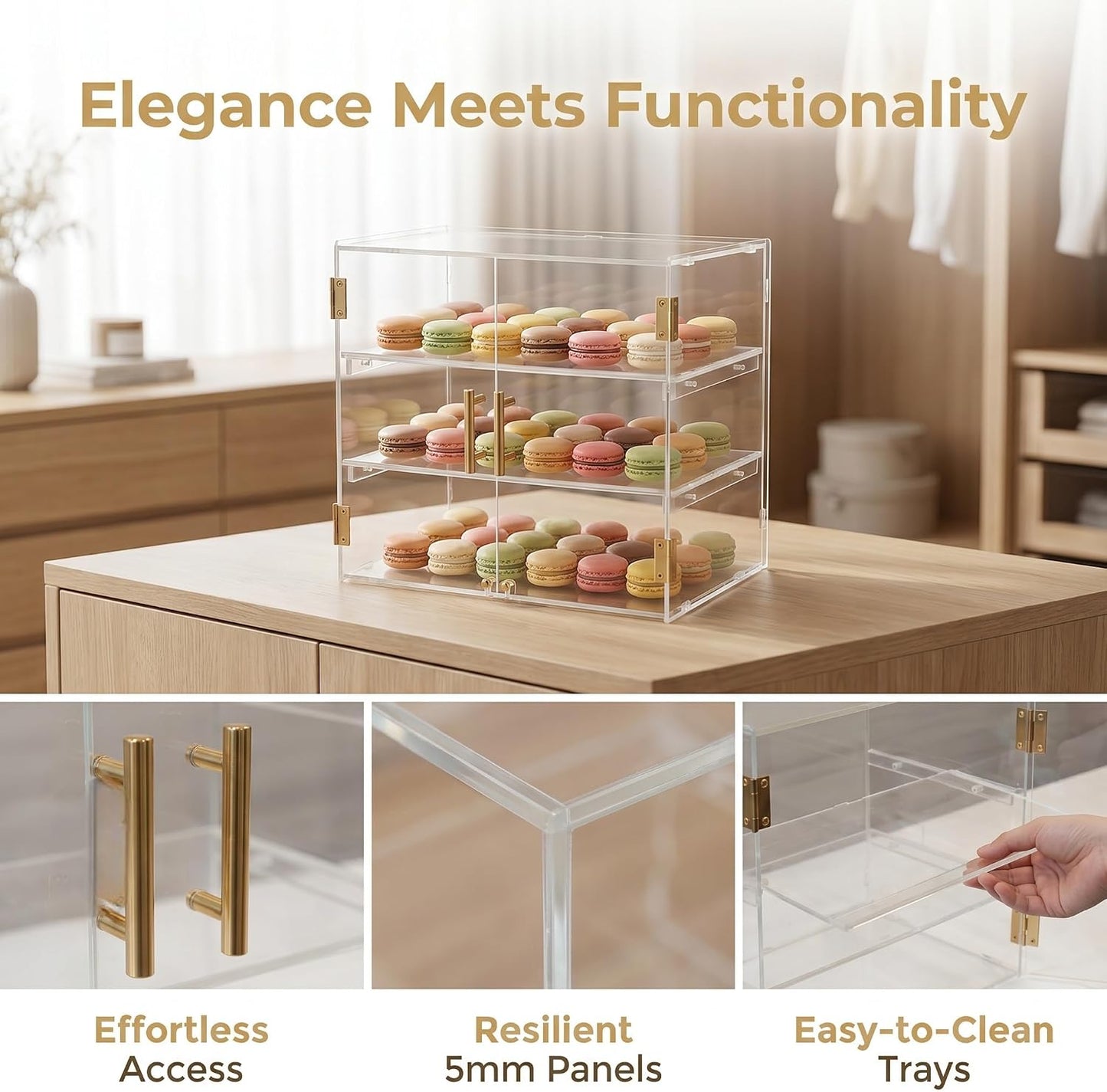 3-Tier Acrylic Bakery Display Case with Removable Trays, Clear Pastry Cabinet Countertop Bread Storage Box for Kitchen Bakery Shop – Ideal for Bread, Bagels, Donuts, Desserts