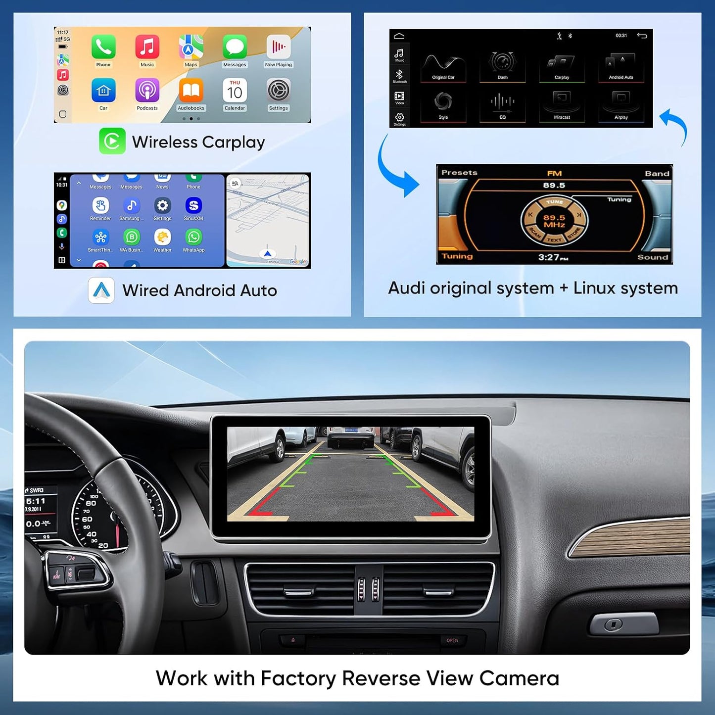 Touch Screen for Audi A4 A5 S4 S5 RS4 RS5(2009-2016) Built in Android Auto CarPlay Bluetooth Upgrade Factory Car Radio Retain Original Stereo Amplifier System (for A4 Multimedia)