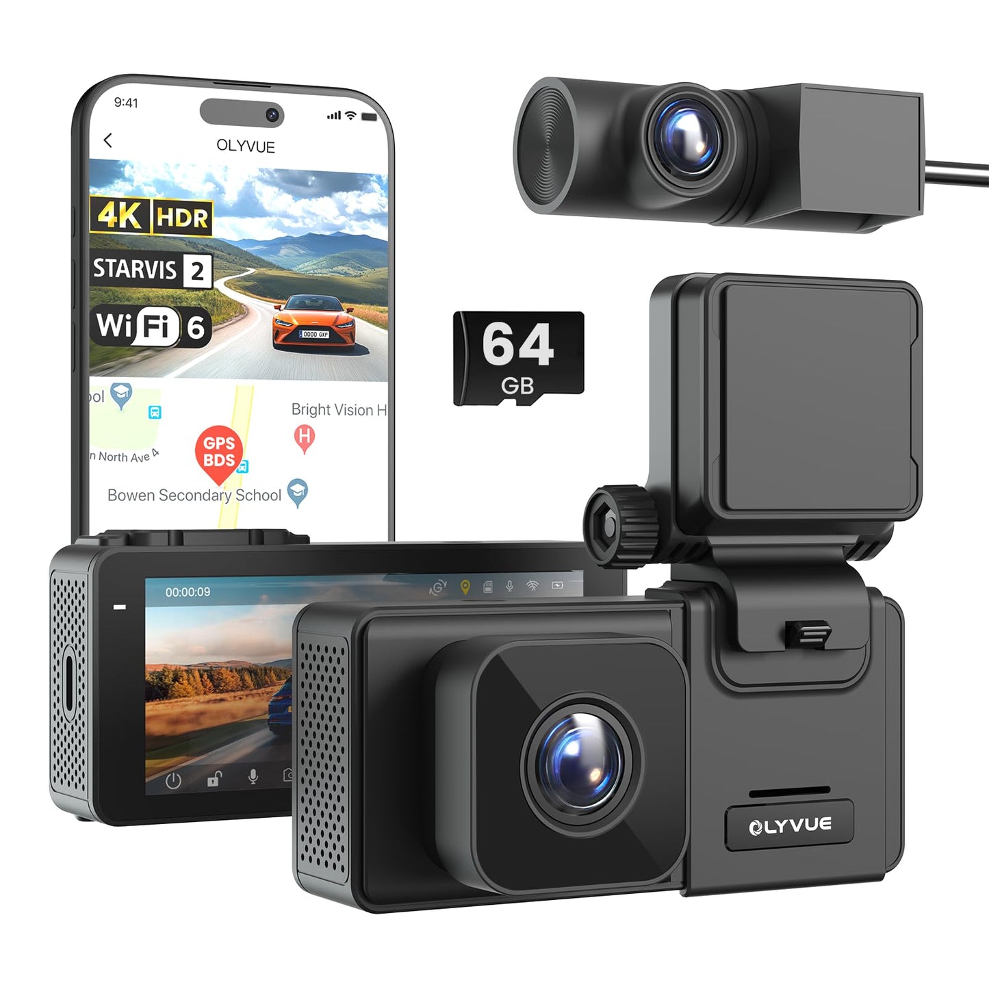 V77 4K+1080P 2160P/FHD Dash Cam Front for Cars, Dual STARVIS 2 Sensors, Free 64GB Card Included, 5.8G WiFi - up to 20MB/s Fastest Download Speed with App, 3" IPS, 24H Parking Mode